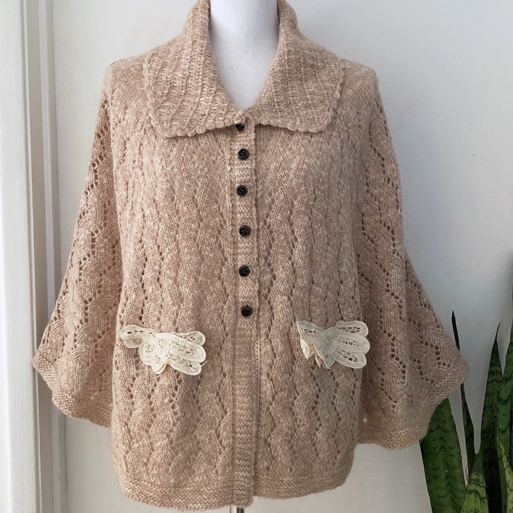 EUC Anthro Odille Oatmeal Knit Poncho Jacket OS